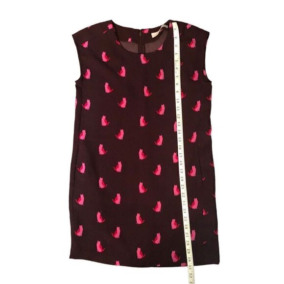 Ann Taylor dark grape colored sheath dress with cat print in Barbie pink XSP - Picture 10 of 14